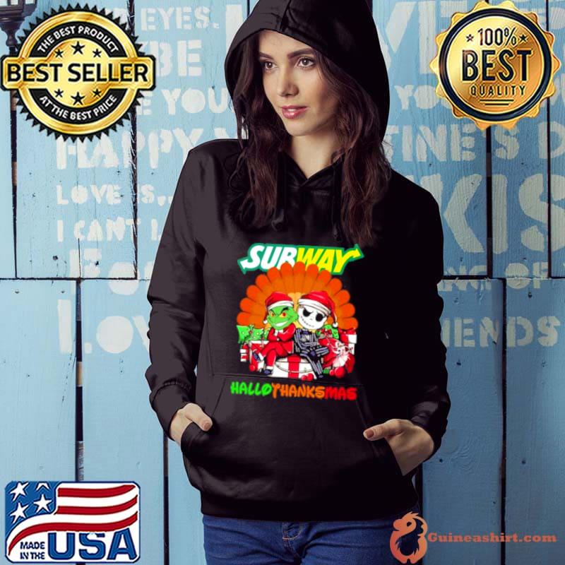 Santa Grinch And Jack Skellington Subway Happy Hallothanksmas 2023 Shirt Hoodie