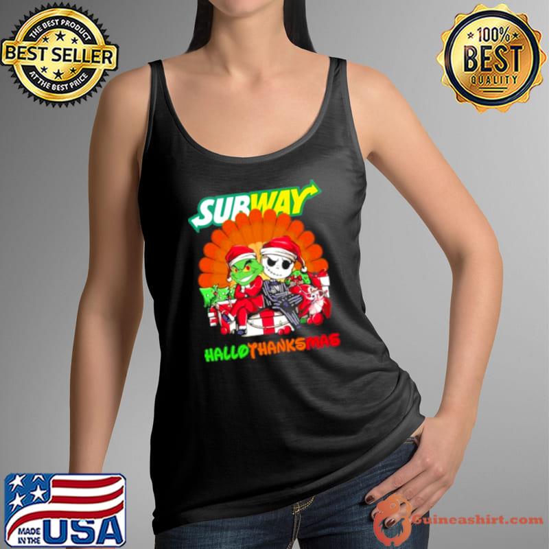 Santa Grinch And Jack Skellington Subway Happy Hallothanksmas 2023 Shirt Tank Top
