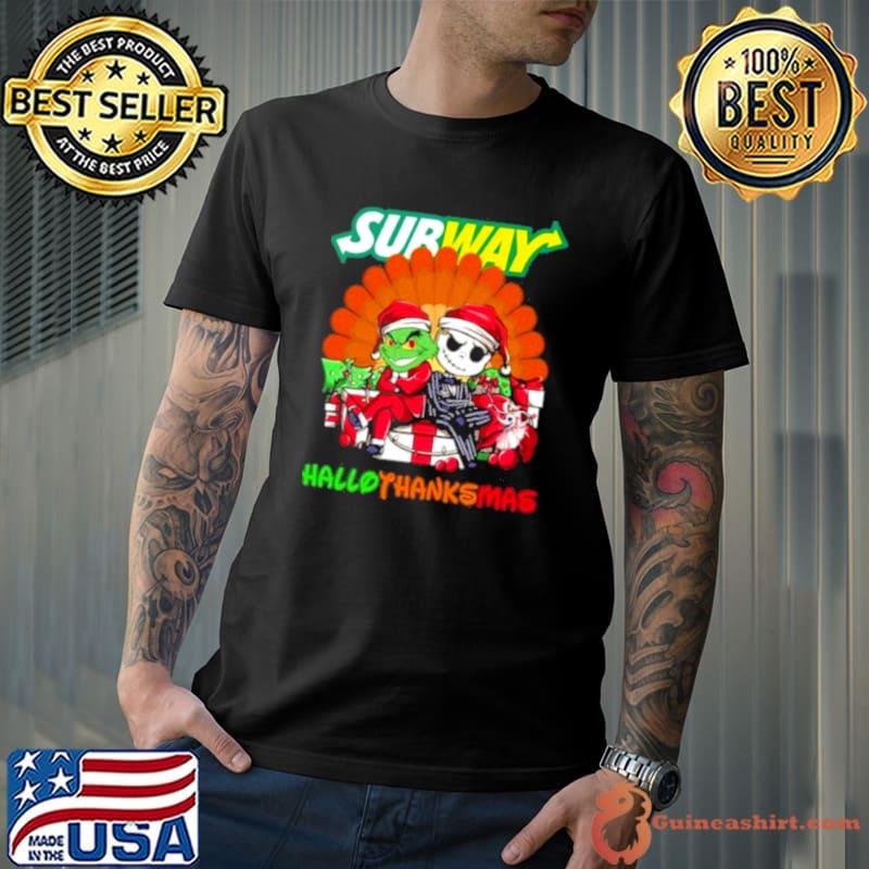 Santa Grinch And Jack Skellington Subway Happy Hallothanksmas 2023 Shirt