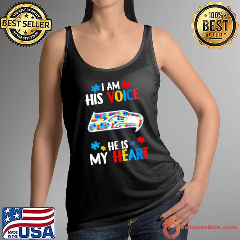 Seattle Seahawks Autism Awareness I Am His Voice He Is My Heart 2023 Shirt Tank Top