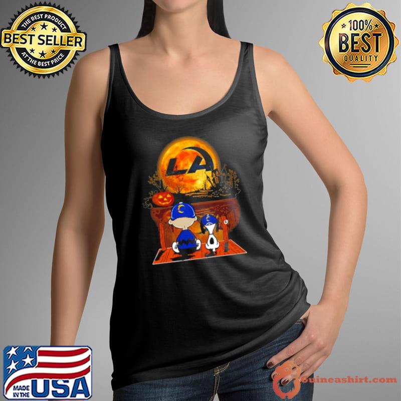 Snoopy And Charlie Brown Los Angeles Rams Sitting Under Moon Halloween 2023 Shirt Tank Top
