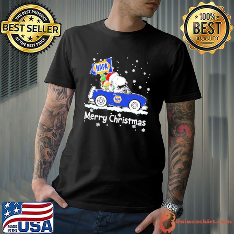 Snoopy and Woodstock drive car napa Merry Christmas shirt