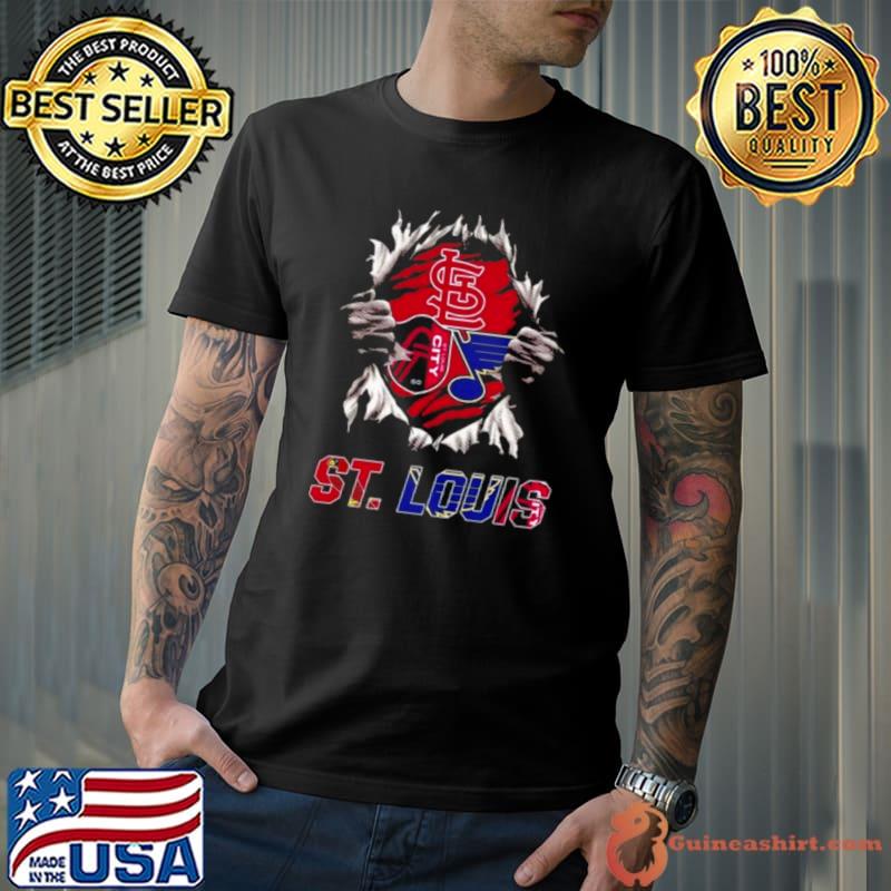 St. louis cardinals st. louis city sc st. louis blues ripping tearing through logo batman Shirt