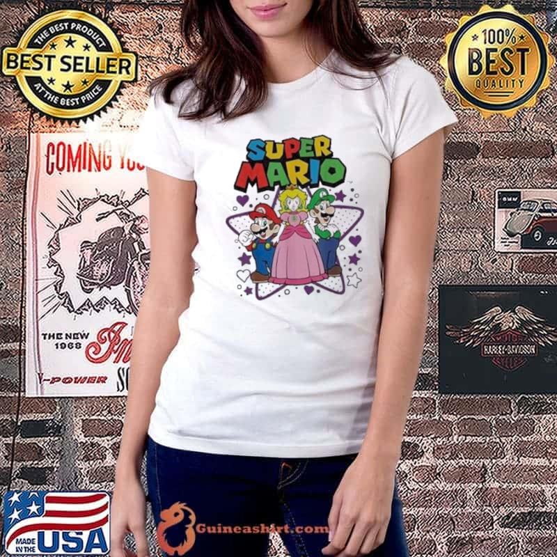 Super Mario Peach Luigi Trio Stars And Hearts Shirt Ladiestee