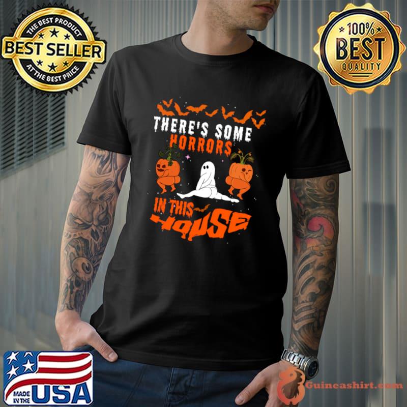 There's Some Horrors In This House Halloween Bats Pumpkin T-Shirt