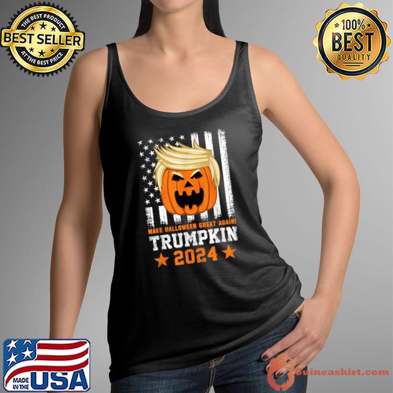 Trumpkin 2024 USA Make Halloween Great Again American Flag halloween Trump Hair T-Shirt