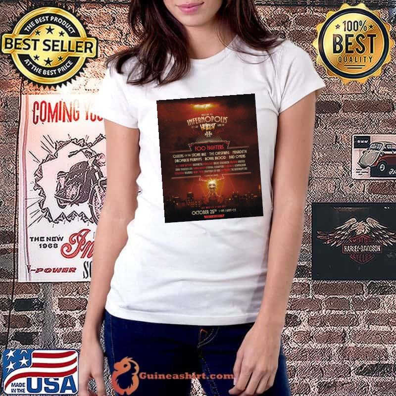 Welcome To Infernopolis 27 to 30 June 2024 Hellfest Foo Fighters And Queens Of The Stone Age Megadeth T Shirt Ladiestee