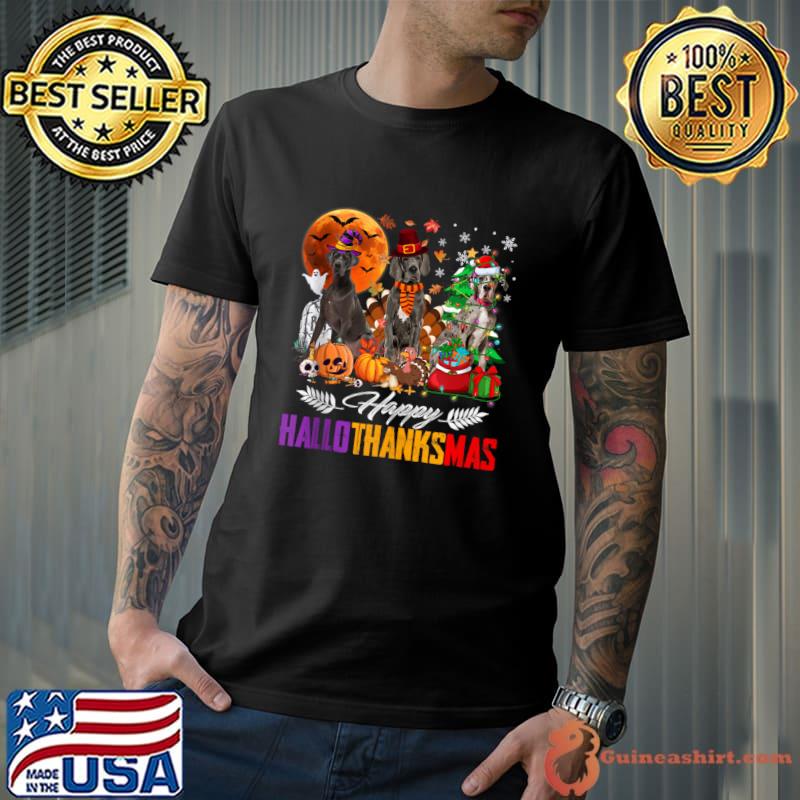 Witch Turkey Santa Great Dane Dog Happy HalloThanksMas Blood Moon T-Shirt