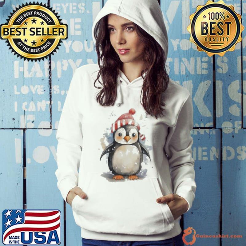 An adorable Christmas penguin in watercolor and 1950s card style Classic Shirt Hoodie