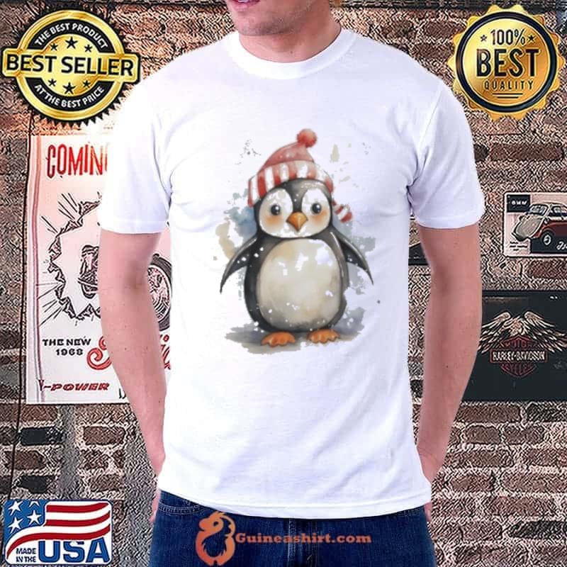 An adorable Christmas penguin in watercolor and 1950s card style Classic Shirt