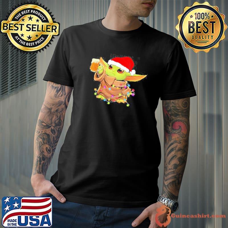Baby Yoda With Santa Hat Drinking Beer for Christmas Shirt