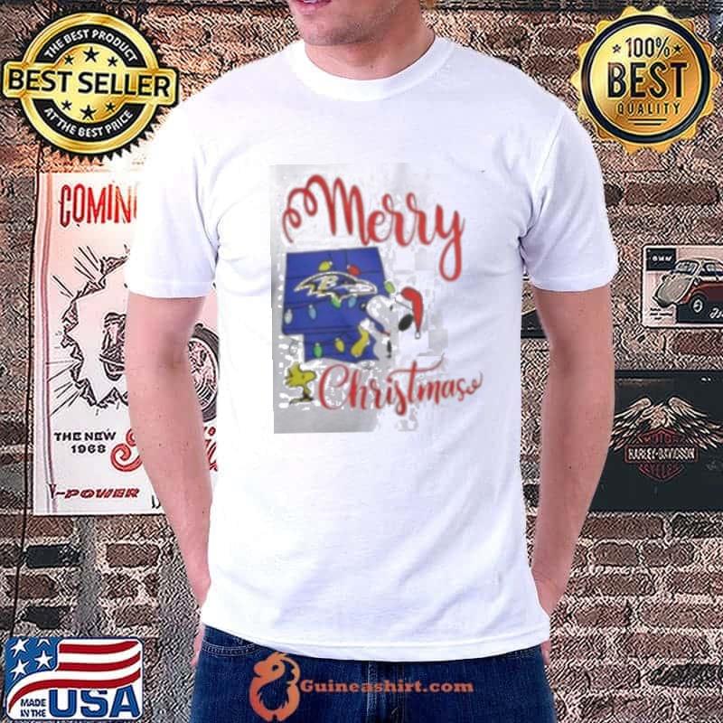 Baltimore Ravens Snoopy And Woodstock Merry Christmas Shirt