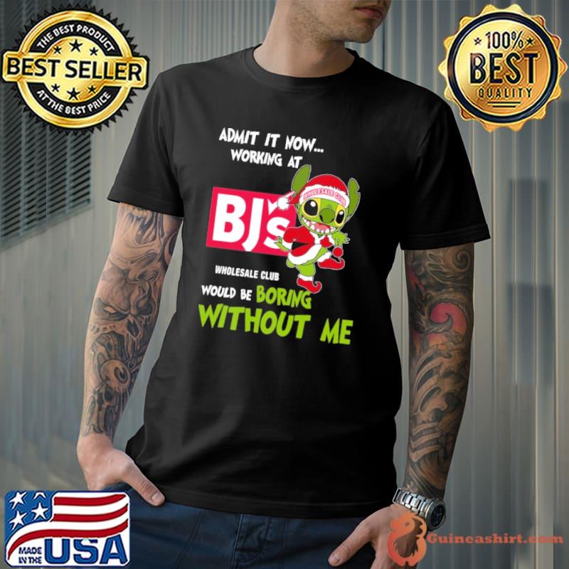 BJ's Wholesale Club symbol admot now working at would be boring Stitch xmas shirt
