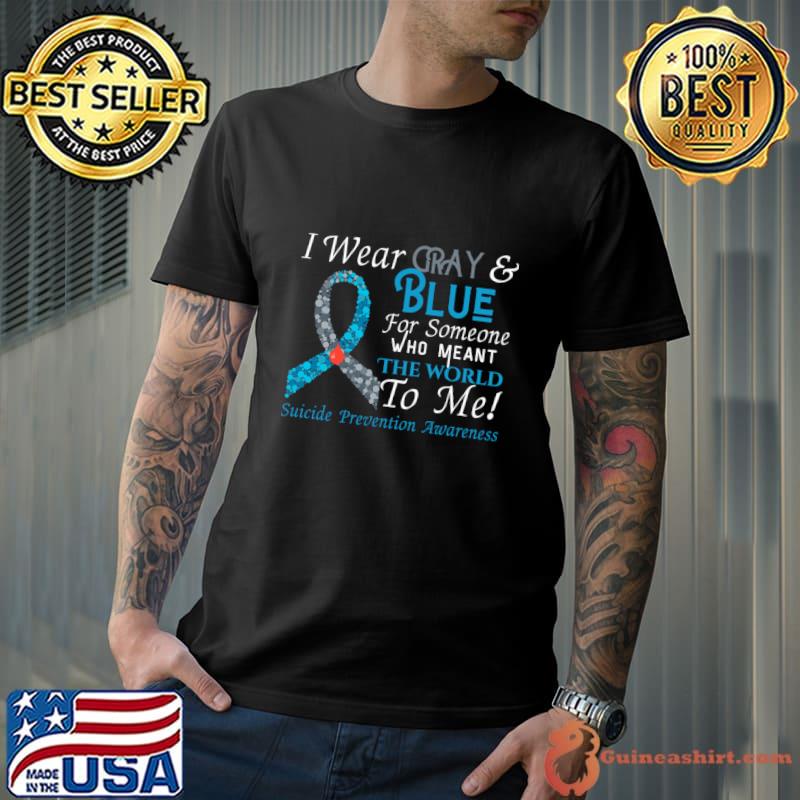 Butterfly i wear gray and blue to me suicide prevention awareness T-Shirt
