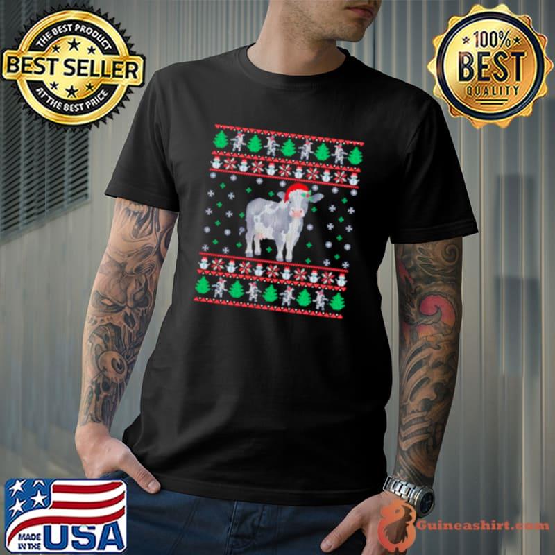 Cow Santa hat Ugly Christmas shirt