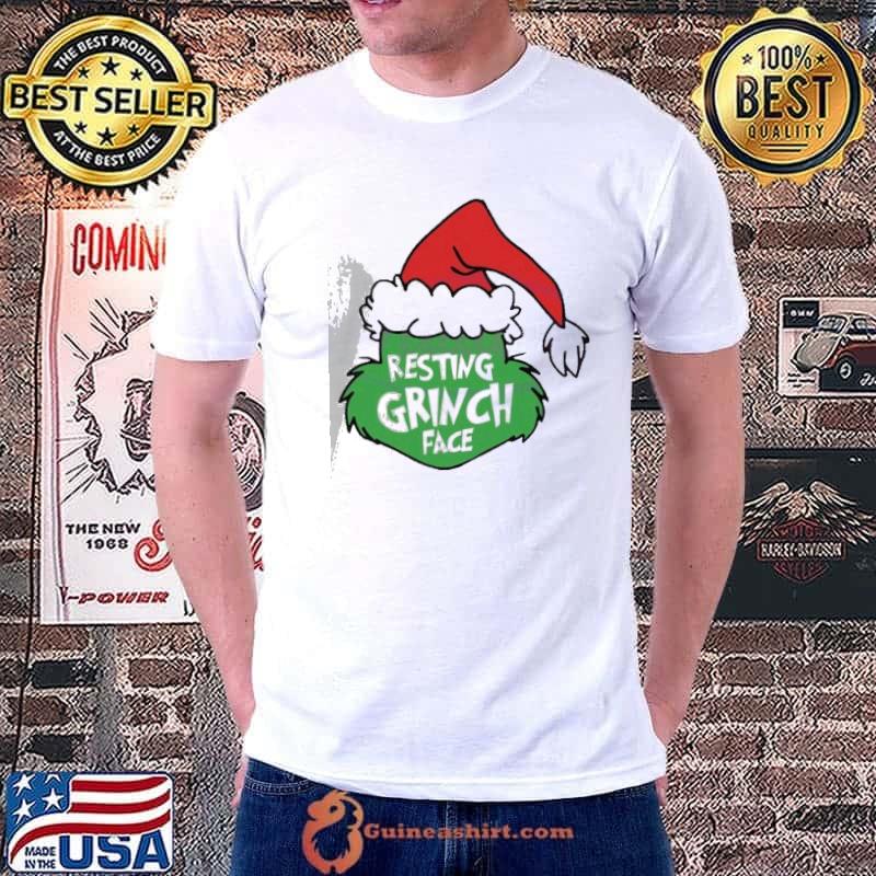 Cute Santa Hat Resting Grinch Face shirt
