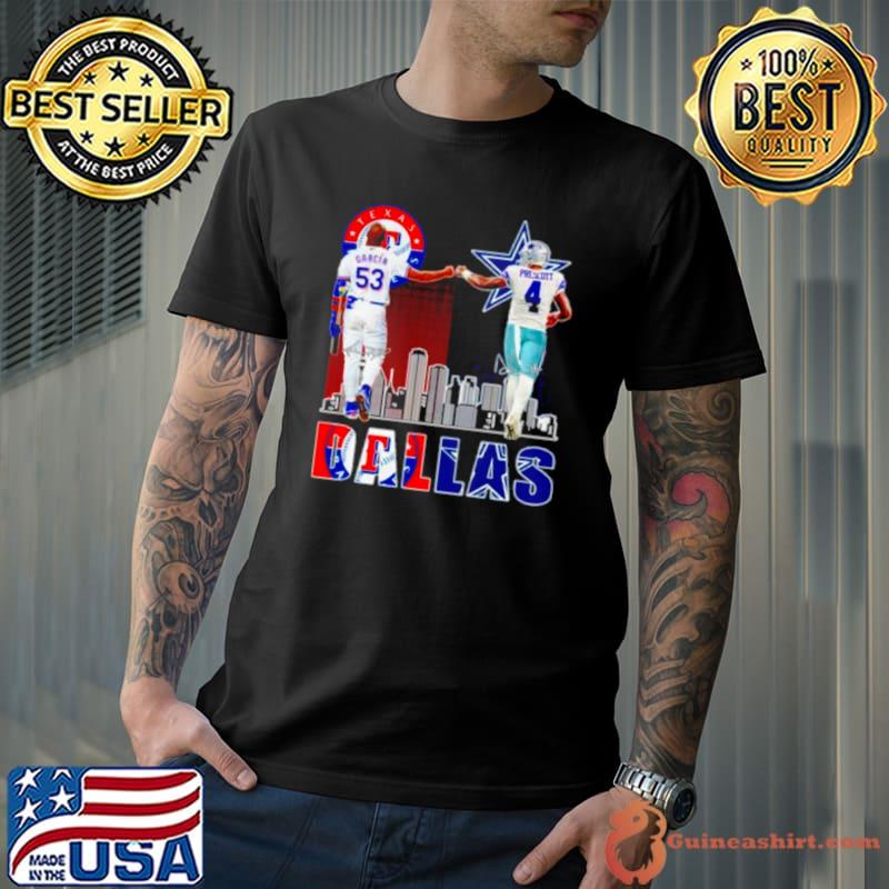 Dallas Texas Rangers Garcia and Dallas Cowboys Prescott City Champion shirt