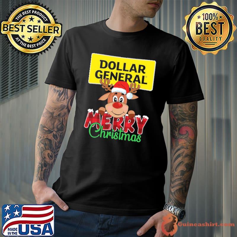 Dollar General symbol merry christmas reindeer santa hat shirt