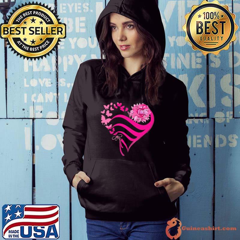 Faith heart butterflies sunflower Breast Cancer Awareness Shirt Hoodie