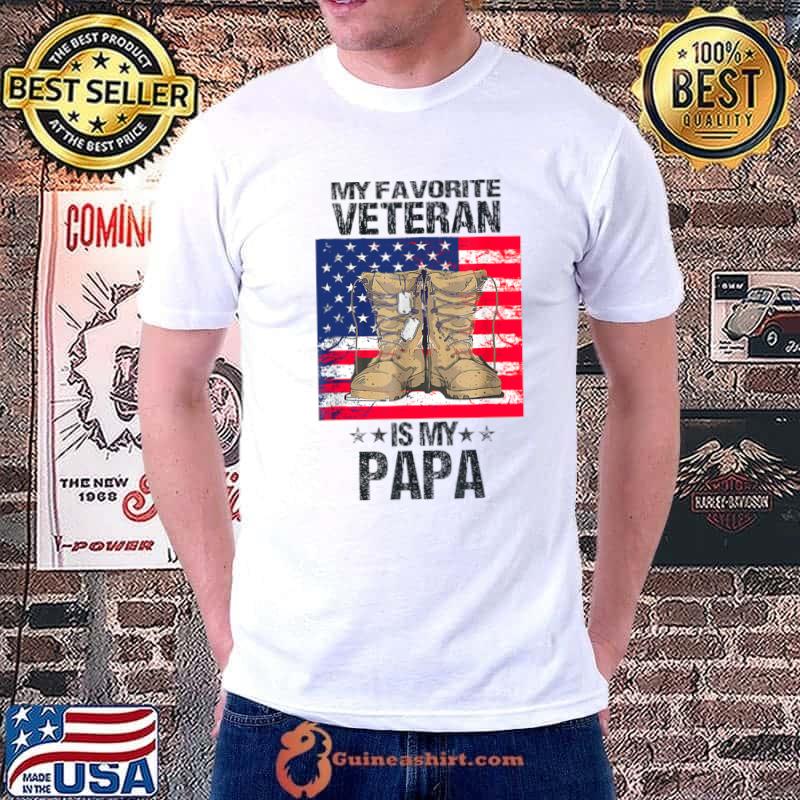 Father Veterans Day My Favorite Veteran Is My PaPa Boots American Flag T-Shirt