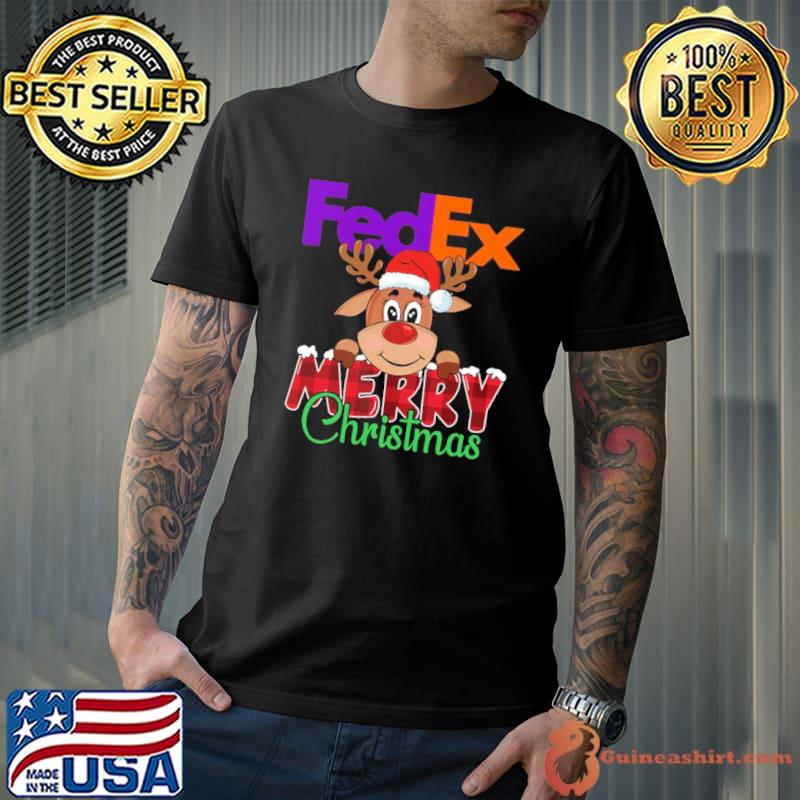 Fedex symbol merry christmas reindeer santa hat shirt
