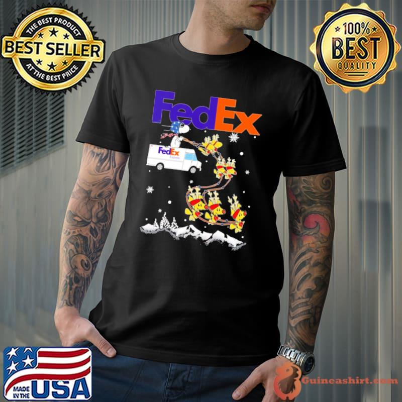 Fedex symbol snoopy riding reindeer woostock xmas shirt