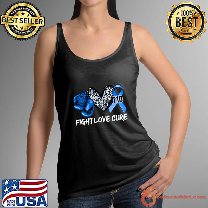Fight Love Cure Type 1 Diabetes Awareness T1D Blue Ribbon Leopard Heart T-Shirt Tank Top
