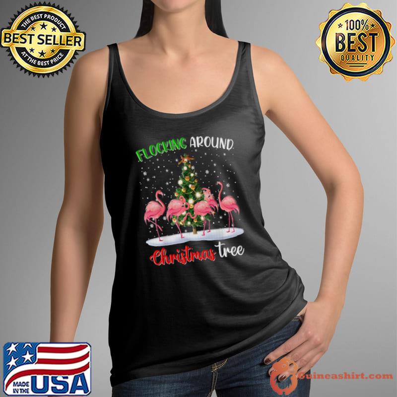 Flamingo Christmas Flocking Around Christmas Tree Snows T-Shirt Tank Top