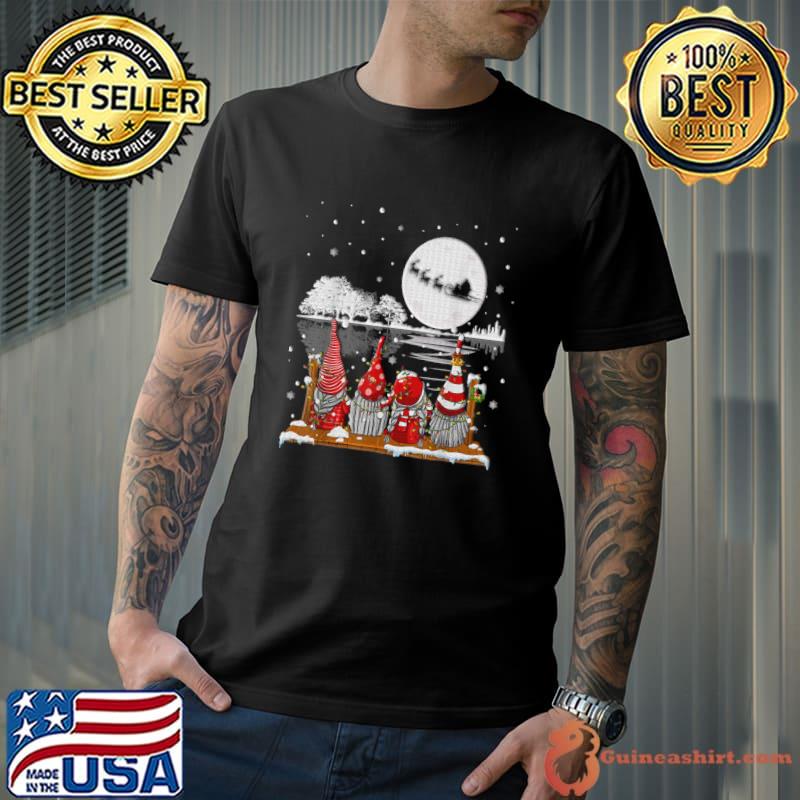Gnome Buffalo Plaid Christmas Light Ugly Santa Hat Moon T-Shirt