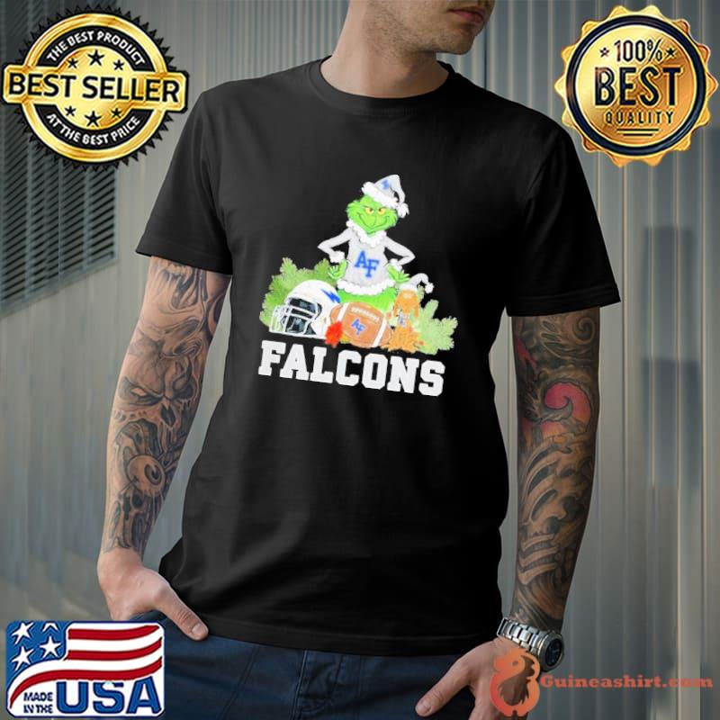 Grinch Hat Santa and Dog Rugby Helmet Air Force Falcons Logo Merry Christmas Shirt