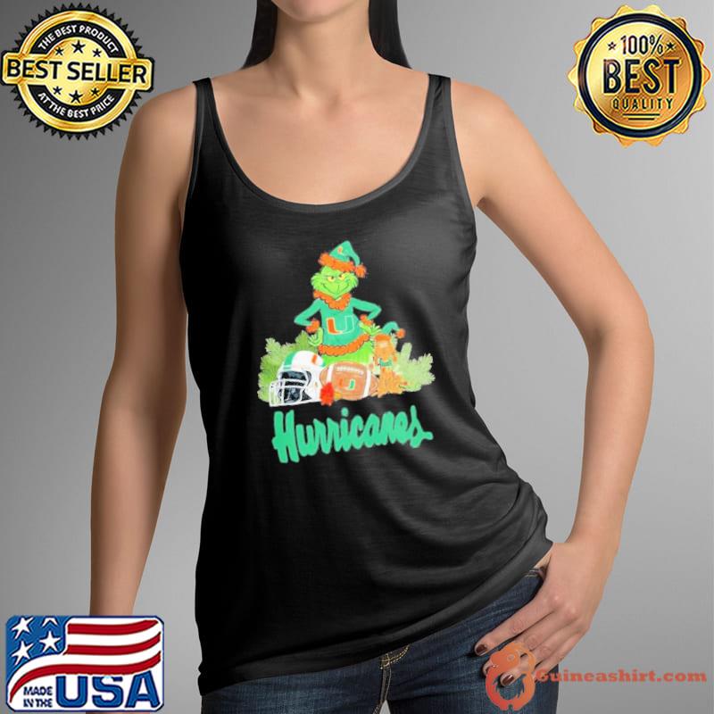 Grinch Hat Santa and Dog Rugby Helmet Miami Hurricanes Logo Merry Christmas Shirt Tank Top