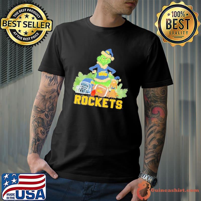 Grinch Hat Santa and Dog Rugby Helmet Toledo Rockets Logo Merry Christmas Shirt