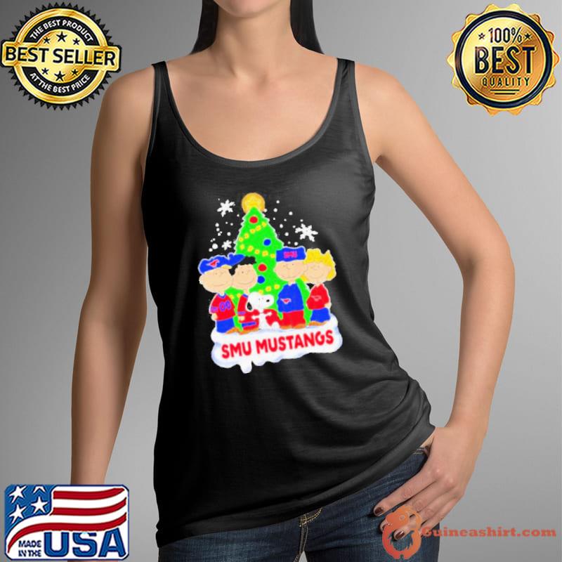 Happy Merry Christmas Peanuts Christmas tree SMU Mustangs football logo gift 2023 s Tank Top