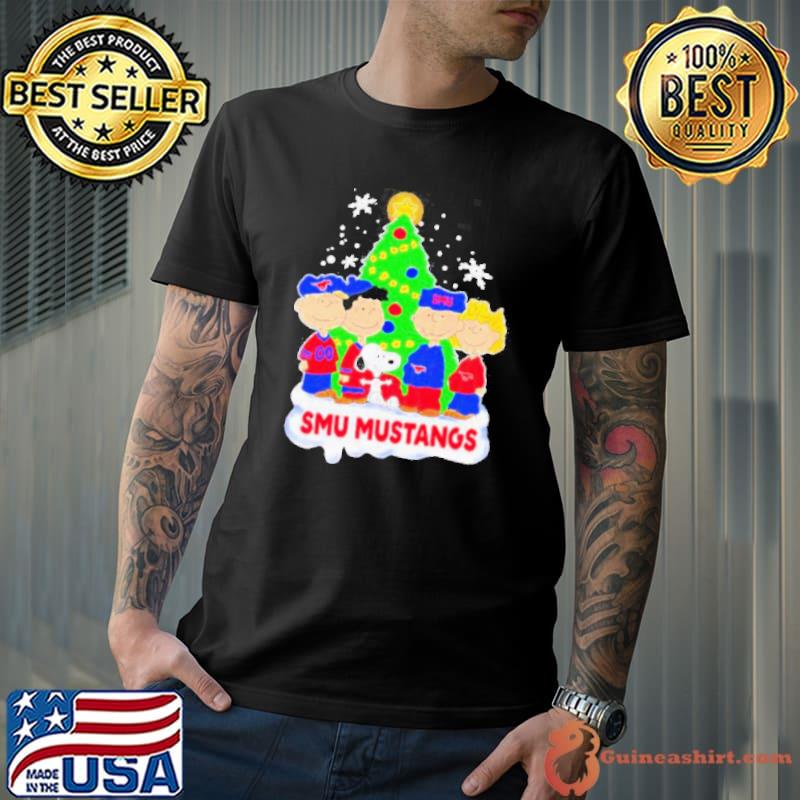 Happy Merry Christmas Peanuts Christmas tree SMU Mustangs football logo gift 2023 shirt