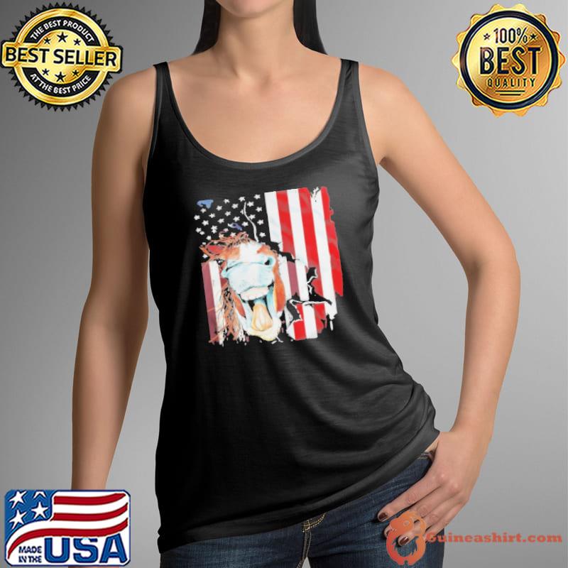 Horse American Flag Veteran Independence Day Shirt Tank Top