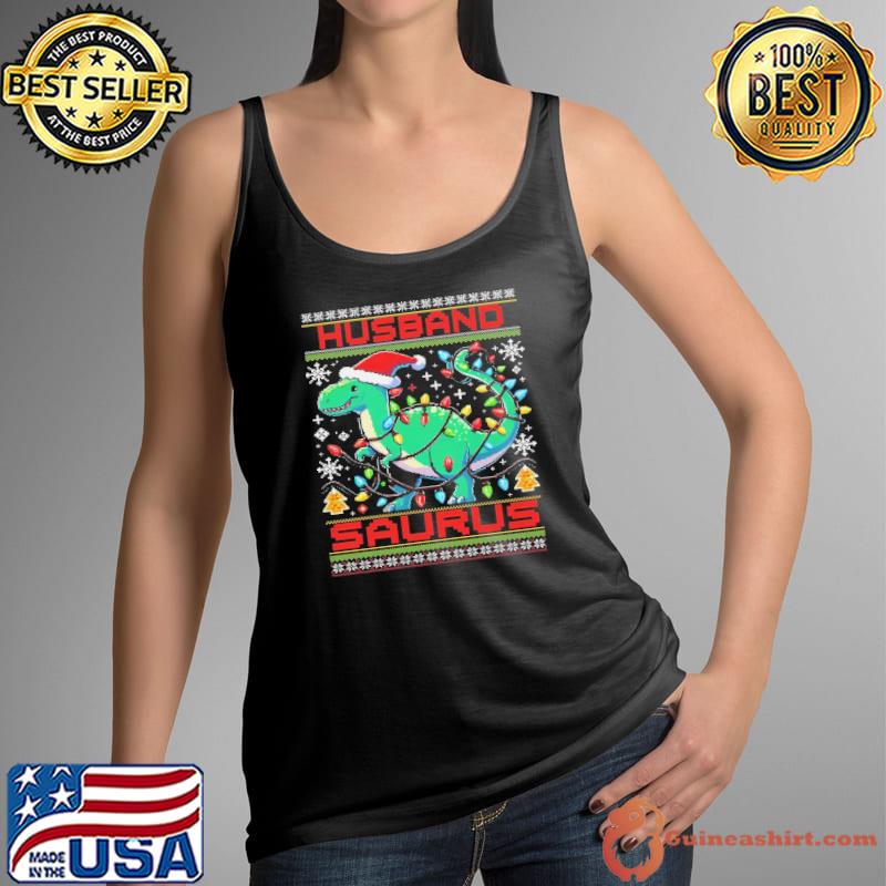 Husband Saurus Wear Santa Hat Lights Ugly Christmas s Tank Top