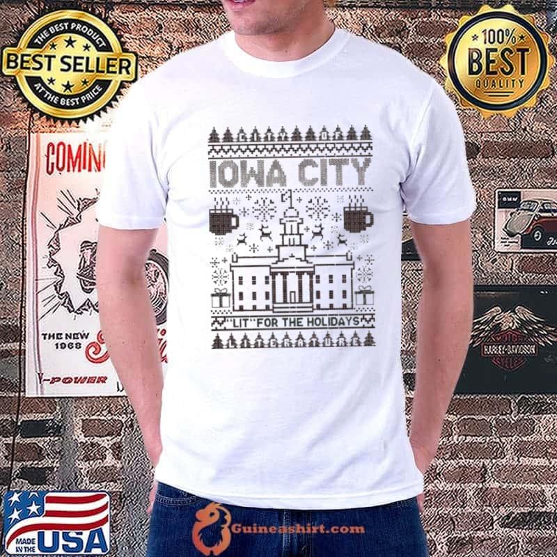 Iowa City Lit For The Holidays Ugly Christmas Raygun Shirt