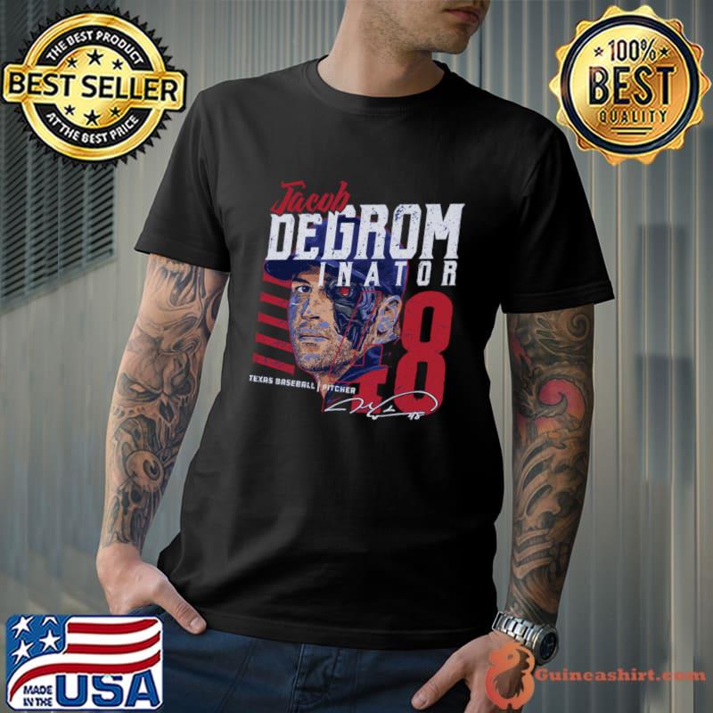 Jacob deGrom Texas deGrominator Machine Signature Baseball T-Shirt