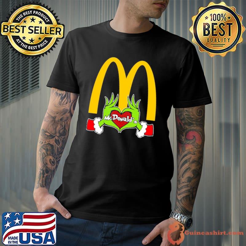 Mcdonald's Grinch Hand Heart symbol xmas shirt