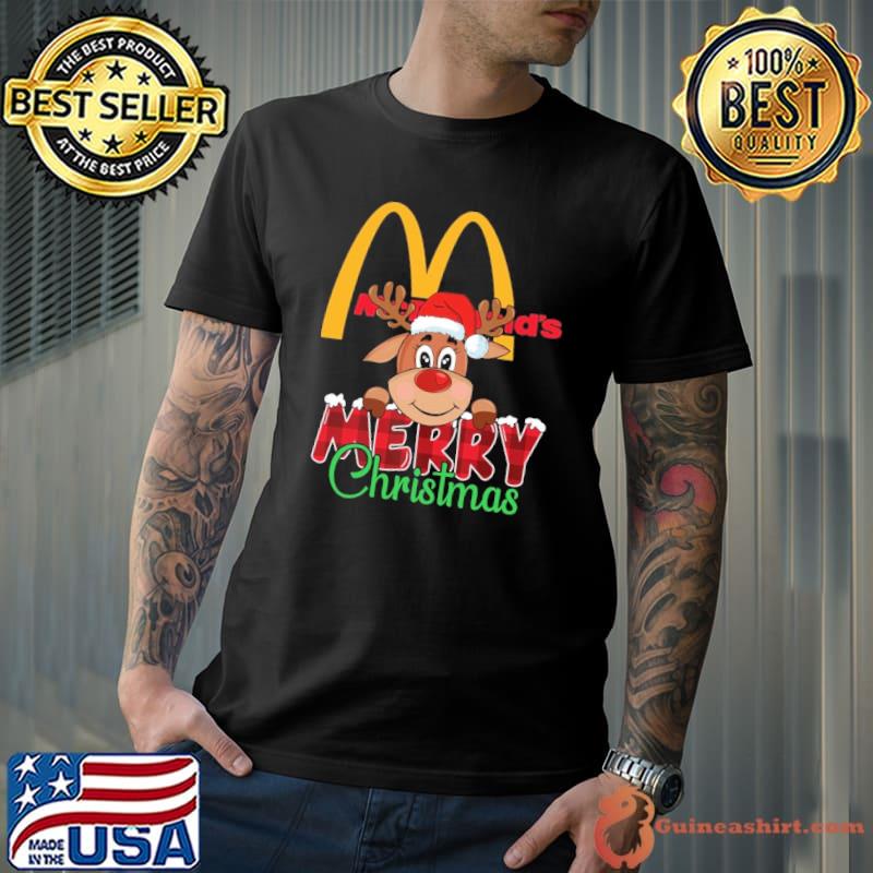 McDonald's symbol merry christmas reindeer santa hat shirt