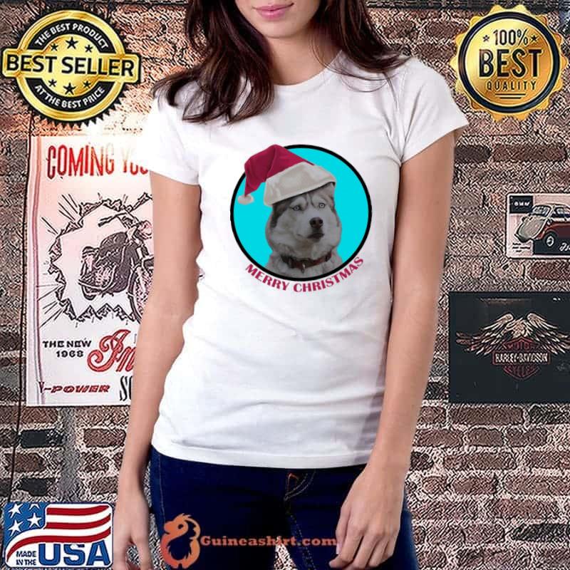Merry Christmas Husky Puppy Shirt Ladiestee