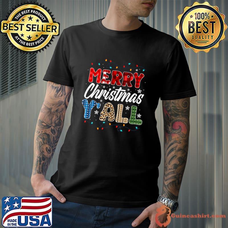 Merry Christmas Y'all Women Red Buffalo Plaid Christmas Lights T-Shirt