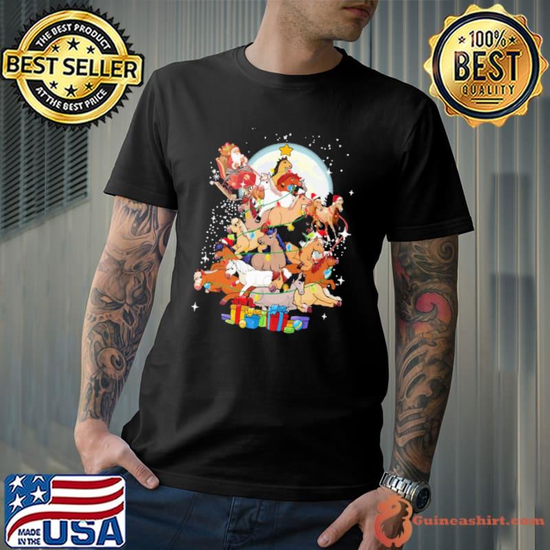Merry Horsemas Santa And Horse Moon Lights Christmas shirt