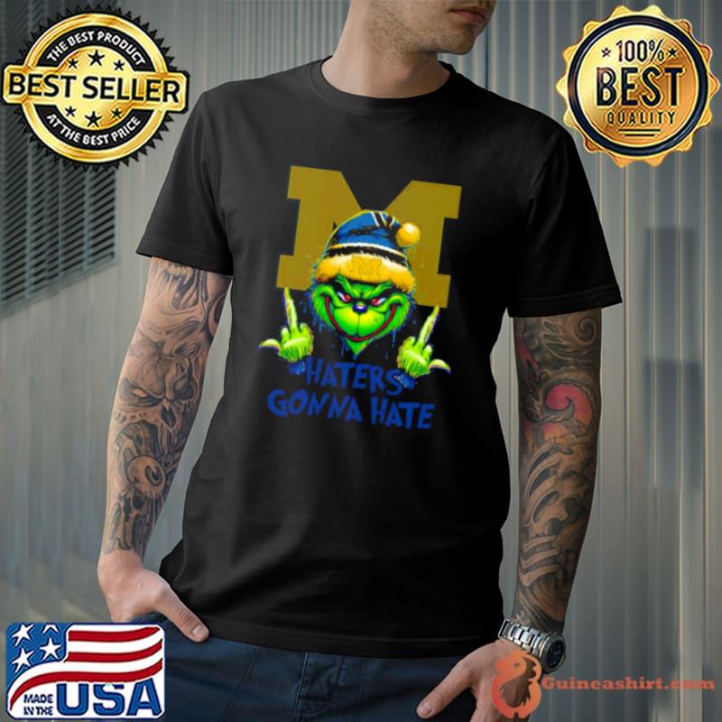 Michigan Wolverines Grinch Santa Middle finger haters gonna hate shirt