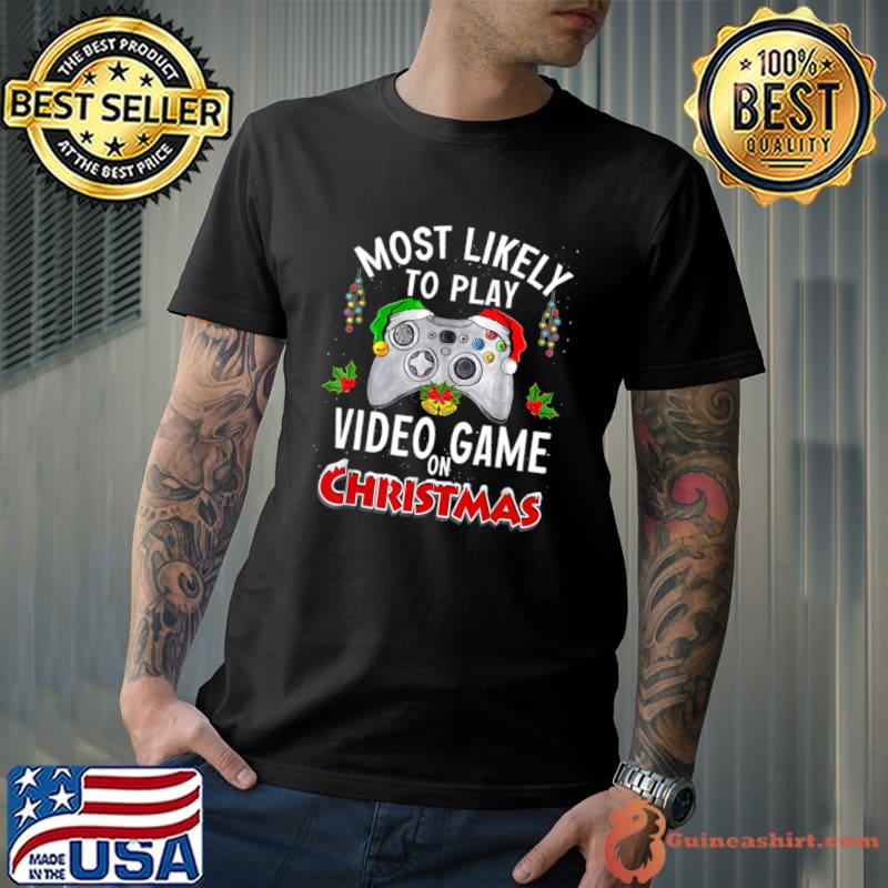Most Likely To Play Video Games On Christmas Xmas Lights T-Shirt