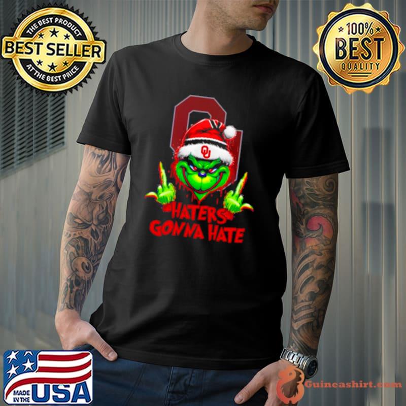 Oklahoma Sooners Grinch Santa Middle finger haters gonna hate shirt