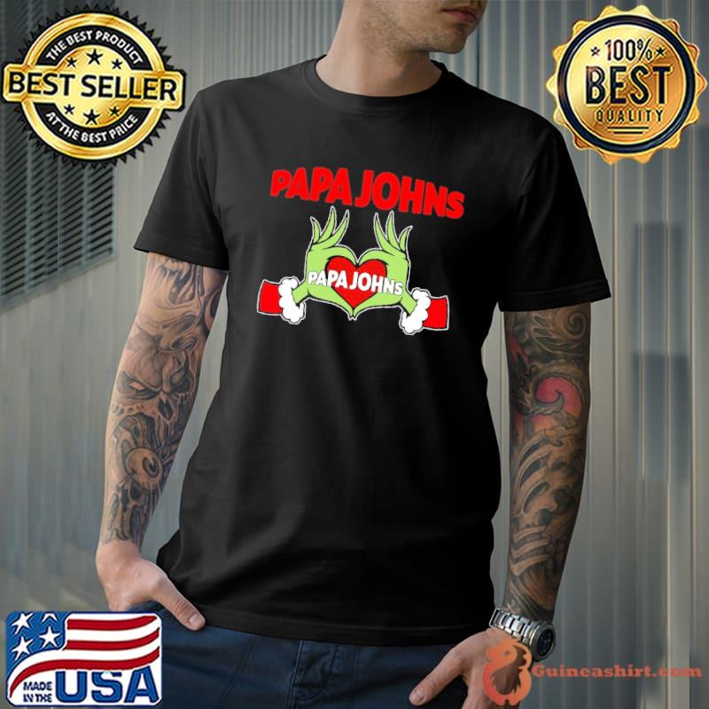 Papa Johns symbol hand grinch heart merry xmas shirt