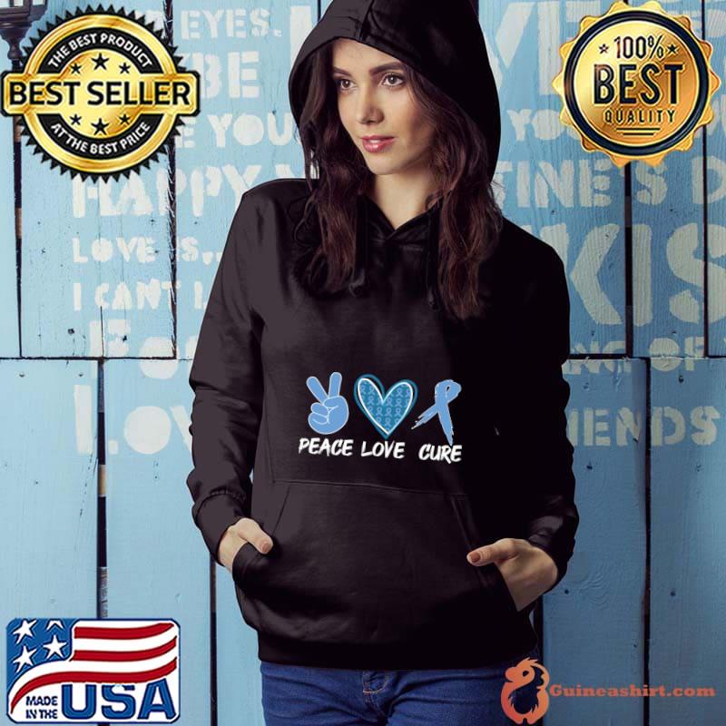 Peace Love Cure Type 1 Diabetes Awareness T1D Blue Ribbon T-Shirt Hoodie