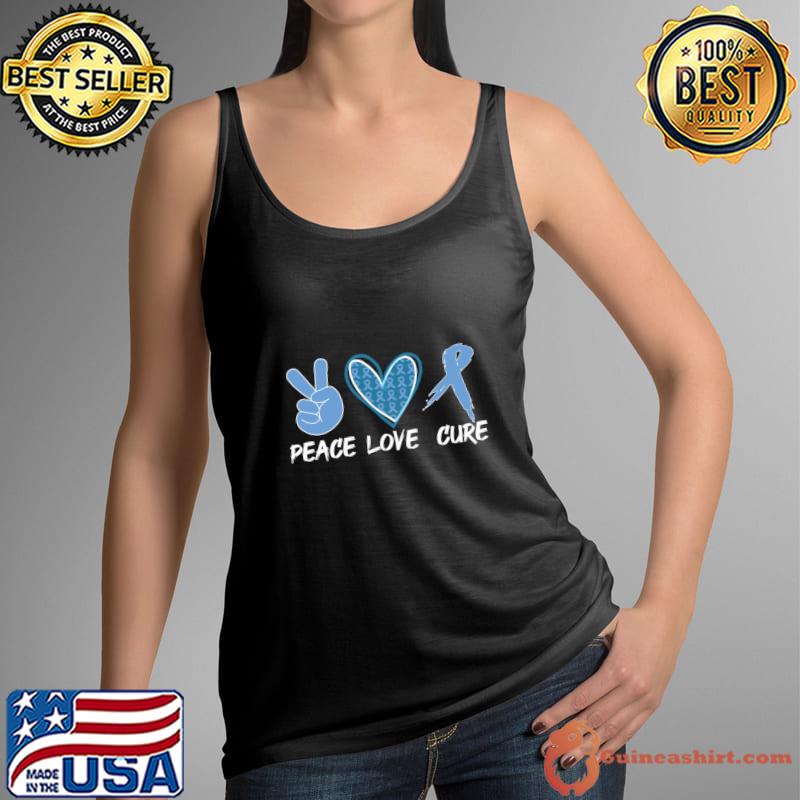 Peace Love Cure Type 1 Diabetes Awareness T1D Blue Ribbon T-Shirt Tank Top