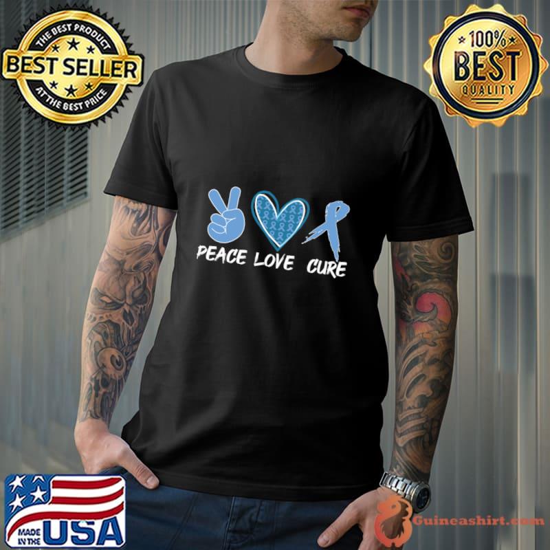 Peace Love Cure Type 1 Diabetes Awareness T1D Blue Ribbon T-Shirt